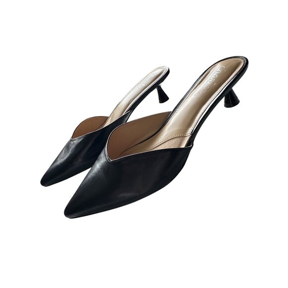 Charles By Charles Black Aloe Mule David Black Pointed Toe Kitten Heels Size 8 - Picture 2 of 8